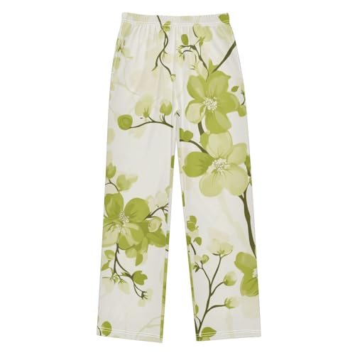 ZZXXB Lime Flowers Boys Long Pants Soft Trousers Elastic Waist Kids Lounge Bottoms with Pockets S-XL