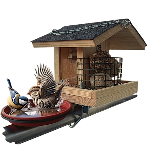 STAFECO Vogelfutterhaus Wildvogeltränken Vogeltränke Vogelhaus Balkon Balkongeländer Futterhaus Handarbeit Gartenvögel im Garten Halterung mit Einer Größe von 30 bis 60 mm (Natural Vogeltränke)