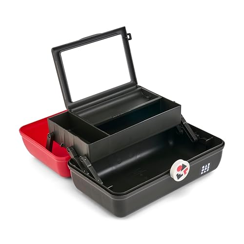 Image of Caboodles School Spirit On-The-Go Girl Makeup Box, Red Over Black, Hard Plastic Makeup Organizer Box, Built-In Mirror, Secure Latch for Safe Travel, Spacious Storage for Large Items