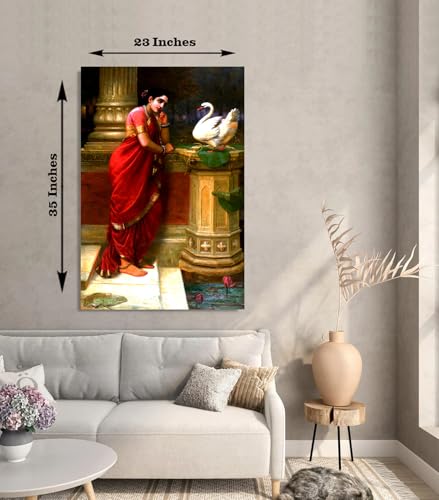 Image of Sikhash Raja Ravi Varma Canvas Art /Classic Printing Art /Famous Indian Hamsa Damayanti Art, Unframed Wall Art for Bedroom, Living Room, Home, Office, Fabric Wall Decor (Multicolor, 35x23 inches)