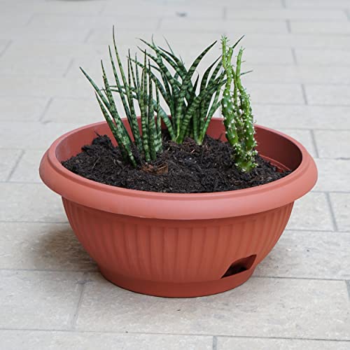 REPLOOD Vase Bol Gaia en résine diamètre 30 cm Couleur terre cuite avec pot et égouttoir vases pour jardin intérieur et extérieur Cover