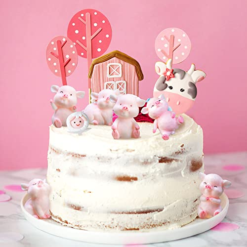 14 Pcs Pink Piggy Pig Cake Decoration Farm Animal Cake Topper Cow Cake Decoration Miniature Pig Figurines For Farm Animal Baby Shower Birthday Party Decorations #TOP10