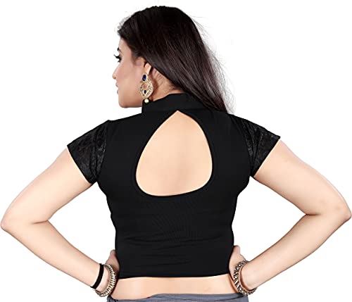Image of Women's Cotton Short Sleeve Classic Blouse (SC-111-BLACK- Black 30)