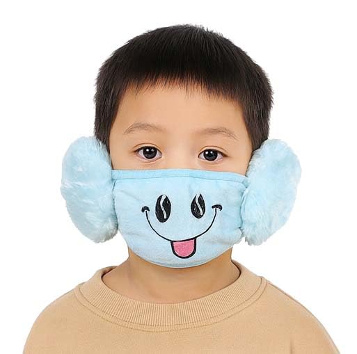 mikoniko Kids Winter Plush Face Mask with Ear Muffs | Warm & Breathable | Unisex | Ages 3–10 Years | Pack of 1_Blue-picture-14