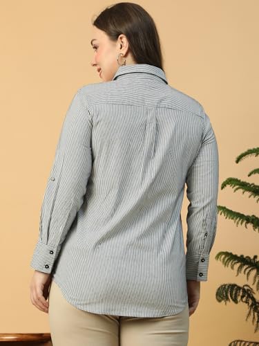 Image of Women Cotton Comfort: Plus Size Yellow Striped Shirt Out Door Dailywear Foram XL /2XL /3XL /4XL /5XL /6XL /7XL /8XL.