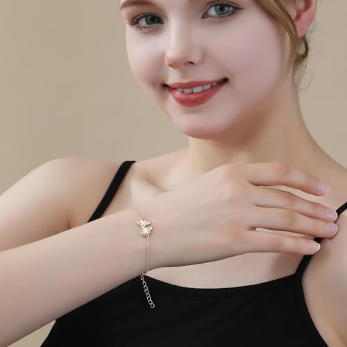 Ascona Gold/Silver Bow Bracelet for Women, Adjustable Dainty Ribbon Bow Bracelet Jewelry2