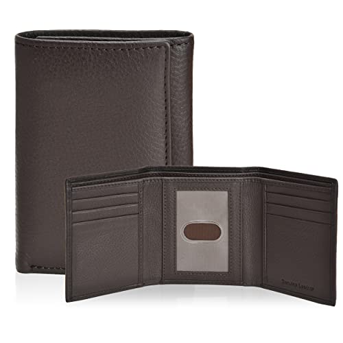 Image of Real Leather Mens Trifold Wallet RFID Blocking Slim Minimalist Front Pocket - Thin & Stylish with ID Window in Gift Box, Classic Brown, Trifold