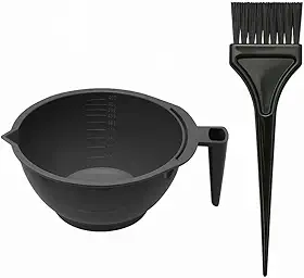 Kit Tigela e Pincel para Tintura de Cabelo – Conjunto Profissional para Aplicação de Coloração, Cremes e Máscaras – Material Resistente e Fácil de Limpar – Cor Preta