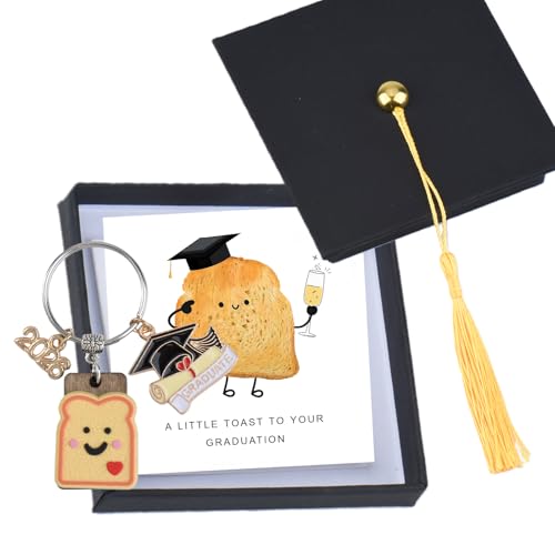 QIUUNQIUUT Graduation Gifts 2026 Toast Keychain, Cute Graduation Keychain with Cap Gift Box & Card, Class of 2026 Gift for Her Him, High School College Grad Keepsake, New Beginnings Gifts