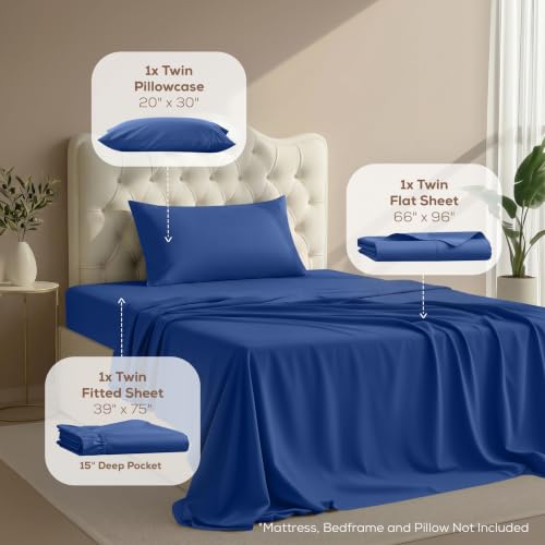 Image of Utopia Bedding Twin Sheet Set - 3 Piece Bed Sheets for Twin Size Bed, Soft and Breathable Microfiber, Includes 1 Fitted Sheet, 1 Flat Sheet and 1 Pillowcase - Oeko Tex (Royal Blue)