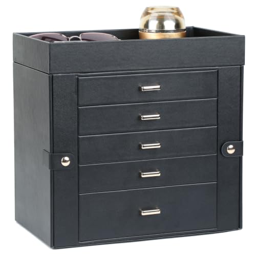 BOOVO Large Jewelry Boxes For Women (Black, 6 Layer)