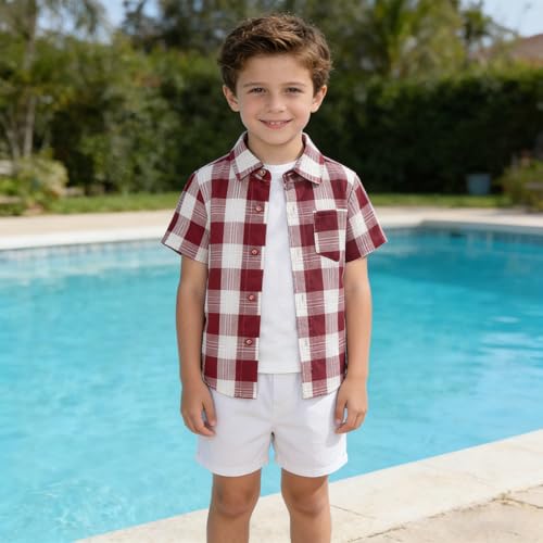 Image of SANGTREE 3 Piece Boy Outfits Short Sleeve Shirt and Shorts Set Beach Vacation Summer Clothes, 3 Months - 9 Years
