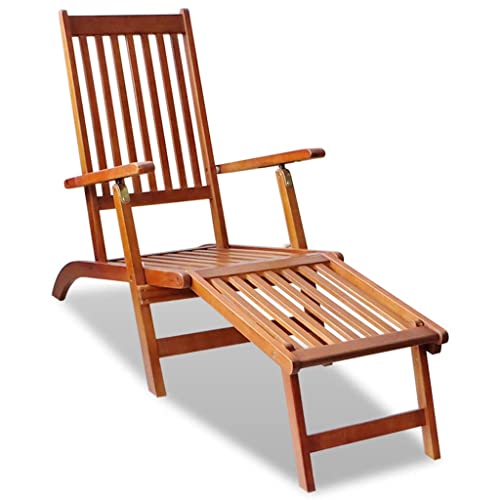 Deck Chair with Footrest | Rustic Adjustable Deck Lounge Chair | Folding Outdoor Chaise Lounge | Wooden Foldable Sun Lounger for Patio Garden Backyard | Brown Solid Acacia Wood 66" x 22" x 30"