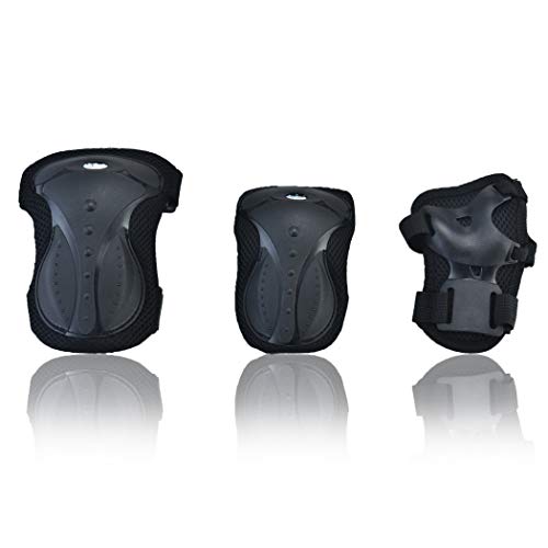 MIZAR 3 in 1 Protective Gear Set Knee Pads and Elbow Pads with Wrist Guards for Cycling, Skateboard, Scooter, BMX, Bike (Black)