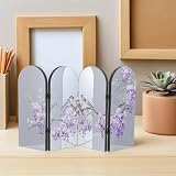BATHVEVE Miniaturowy Chiński Składany Parawan Akrylowy z Lustrzaną Powierzchnią i Wzorem Kwiatów i Ptaków Dekoracja Biurka Feng Shui Do Domu i Biura
