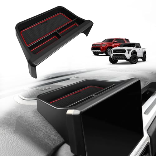 Muslogy Dashboard Storage Box Compatible with 2024 2025 Tacoma & 2025 4Runner Accessories Center Console Organizer w/14-inch Screen for Limited Trailhunter TRD Pro (14 Inch Screen Only) (Red)
