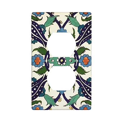Electrical Outlet Cover Light Switch Plate Decorative Blue Green Mexican Tile For Kitchen Standard Size 1 Gang 4.5" X 2.76" #TOP4