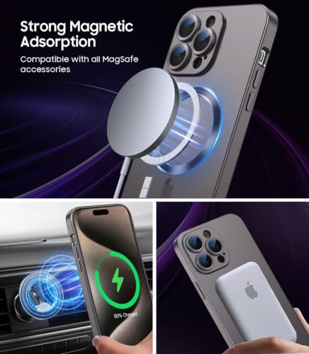 Image of DIZORO Magnetic Case for iPhone 13 Pro Max Cover [Compatible with MagSafe][Built-in Camera Lens Protector] Slim Soft Silicone Bumper Shockproof Metallic Luster Back Cover Phone Cases (Grey)