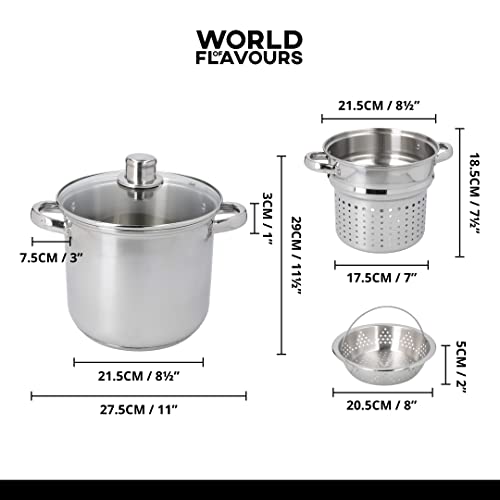 KitchenCraft World of Flavours Pasta Pot with Strainer and Vegetable Steamer Basket in Gift Box, Induction Safe, Stainless Steel, 4 litres - Image 3