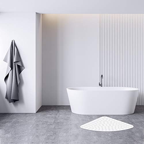 XIYUNTE Corner Shower Mat Non Slip Anti Mould - 54x54cm Quadrant Shape Shower Mats for Inside Shower, White Rubber Bath Mat for Corner Shower, Sector Anti Slip Bath Mats for Bathroom, Machine Washable