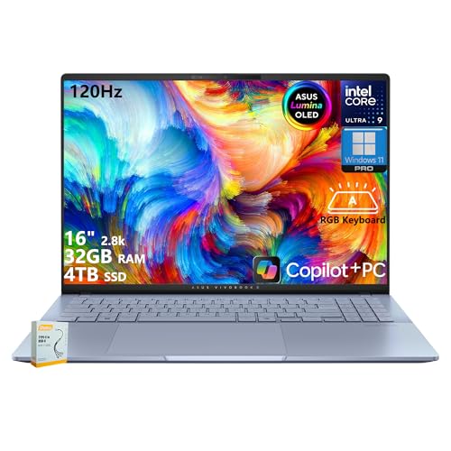 Image of ASUS Vivobook S16 AI PC Laptop | 16 inch 2.8k OLED 120Hz | Intel Core Ultra 9 285H | 32GB RAM 4TB SSD | RGB Backlit for Creator Designer Business Professional Win11 Pro w /DLCA Accessory