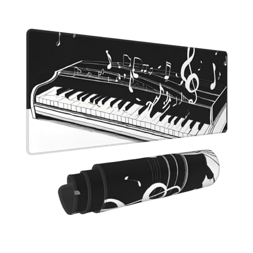 Tapis de souris de jeu note de musique noir et blanc grand format 80x30,5 cm pour bureau
