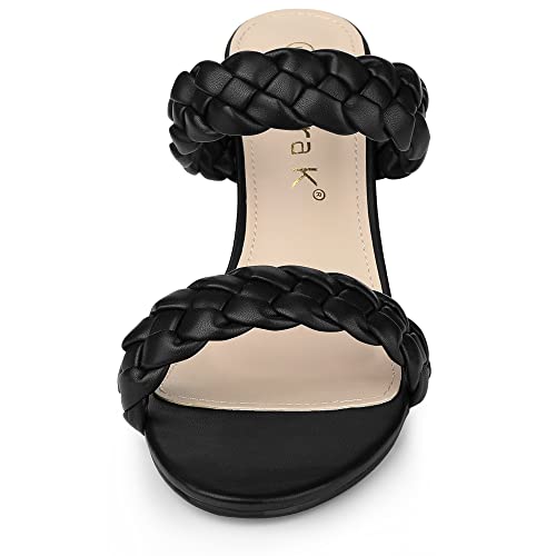 Allegra K Women's Braided Heeled Slip on Chunky Heel Black Slide Sandals - 6 M US