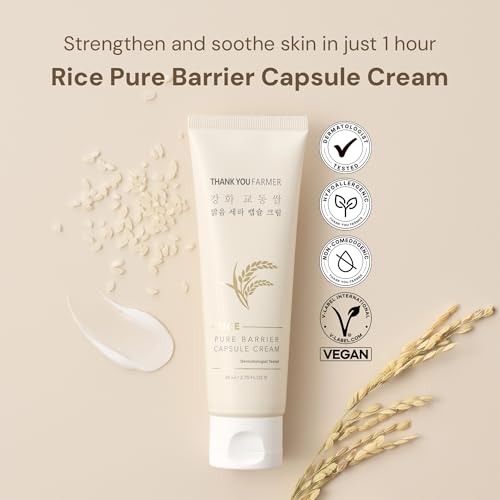 Image of THANKYOU FARMER Rice Pure Barrier Capsule Cream 80ml | Korean Face Moisturizer with Rice Extract, Ceramide, Niacinamide & Panthenol | Deep Hydration, Skin Barrier Repair, Brightening, Sensitive Skin Care & Moisture Lock Cream