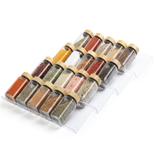Spice Drawer Organizer 4 Tier, Acrylic Seasoning Organizer Rack, Clear Spice Rack Tray, Kitchen Seasoning Jars Drawers Insert (Jars Not Included/Expandable From 9″ to 18″)