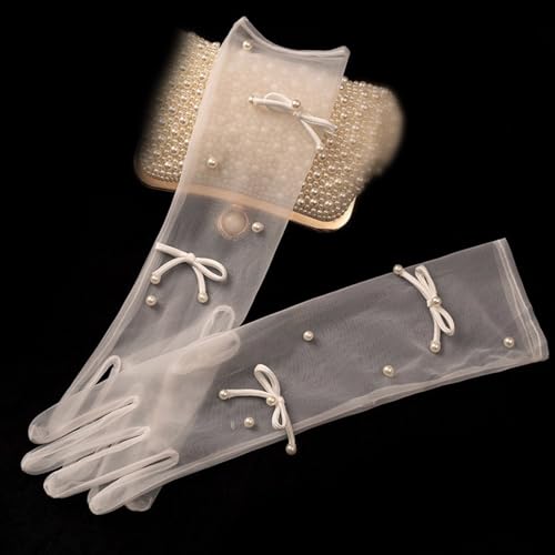 Evening Banquet Lace Gloves Pearls Accessory Short Gloves for Operas Flapper Ladies Theme Prom Costume for Bridal Wear4
