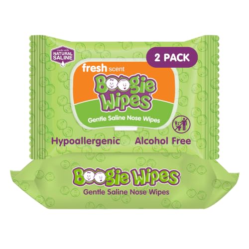 Image of Boogie Wipes Gentle Saline Nose Wipes - 90 Count - Fresh Scent, Hypoallergenic & Alcohol-Free - Allergy Relief - Made with Natural Saline, Aloe, Chamomile & Vitamin E - Diaper Bag Essential