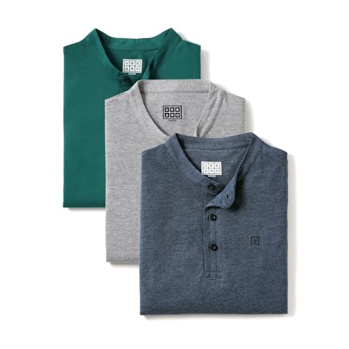 Image of Urbano Fashion Men's Multicolor Solid Mandarin Collar Slim Fit Cotton T-Shirt Pack of 3