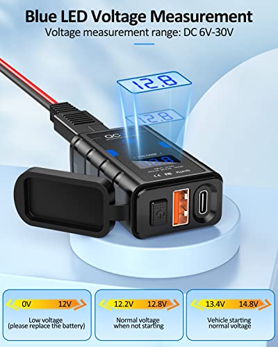 Image of EXTRACTME Motorcycle USB Charger, Upgraded 6.4A Quick Charge 3.0 & Type C PD Dual Phone Charger with Voltmeter, Waterproof Motorcycle Accessories for Phone, Tablet, GPS, etc