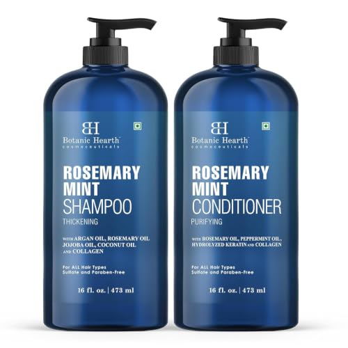 Botanic Hearth - Champú y acondicionador de menta de romero y acondicionador, fórmula espesa, promueve el crecimiento del cabello y el cuero cabelludo, sin sulfatos y sin parabenos, para hombres y