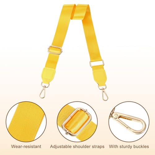 Image of uxcell Wide Shoulder Strap, 3.8cm Adjustable Purse Strap Replacement Crossbody Strap for Shoulder Bag Wallets, Yellow, Gold Square Mouth Buckle