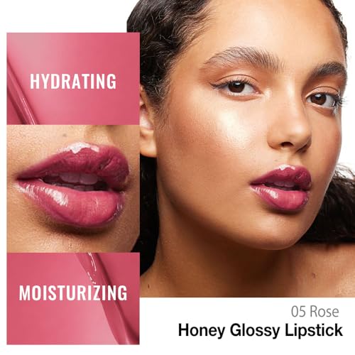 Image of Rose Honey Lipstick Tinted Lip Balm - Shine Moisturizing Lipstick for Women, Natural Nourishing Hydrating Lip Color Gloss Stain for Dry Lips, Tint Sheer Lightweight Makeup, Vegan - 1Pc #05 Rose