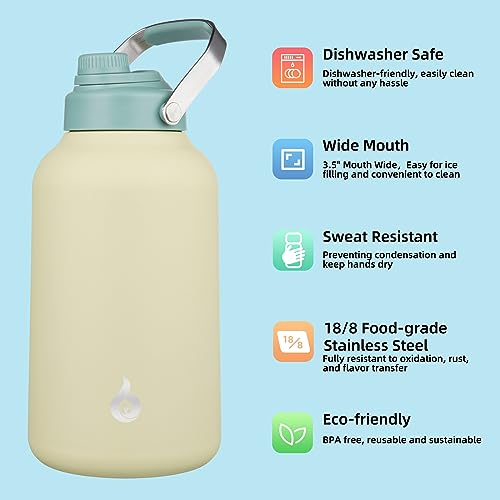Image of BJPKPK 1 Gallon Water Bottle Insulated, Dishwasher Safe 128oz Large Water Jug with Metal Handle & BPA Free Spout Lid, Stainless Steel Metal Jug for Gym, Sports & Hiking, Chartreuse