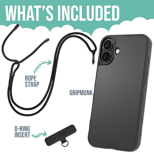 Image of Smartish iPhone 16 Plus MagSafe Case with Crossbody Lanyard Strap - Gripmunk - [Slim + Protective] Magnetic Slim Case with Universal Detachable Shoulder Neck Strap - Black Tie Affair