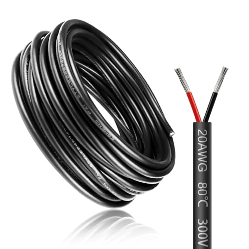 50 Meter 20AWG 2x0,5mm² Elektrischer Draht, 2 Adrig Kabel 5V/12V/24V Stromkabel Verzinntes Kupferkabel，Flexibel und Weich Niedrige Impedanz Hohe Temperaturbeständigkeit Verlängerungskabel