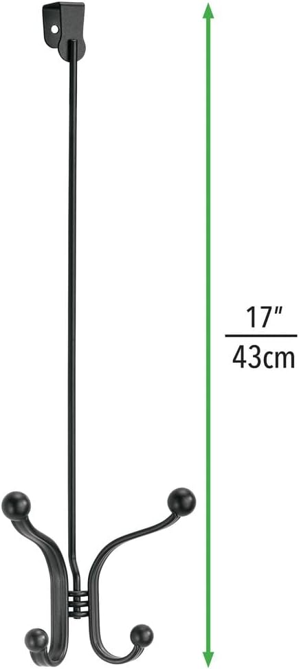 Bеѕt Dеаl Prоduсt mDesign Steel Metal Heavy Duty Over The Door Hanging Storage Organizer Rack, for Closet, Bathroom - Hang Coats, Clothes, Hats, Towels, Robes, 4 Hooks - Hyde Collection - 2 Pack - Black