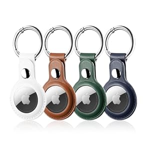 LETREEN Airtag Case, 4 Pack PU Leather Airtag Holder with Key Ring, Protective Air Tag Holder for Apple AirTag Case, Airtag Keyring for Luggage Keychain, Kids, Pet Collar Tracker Dog Cat