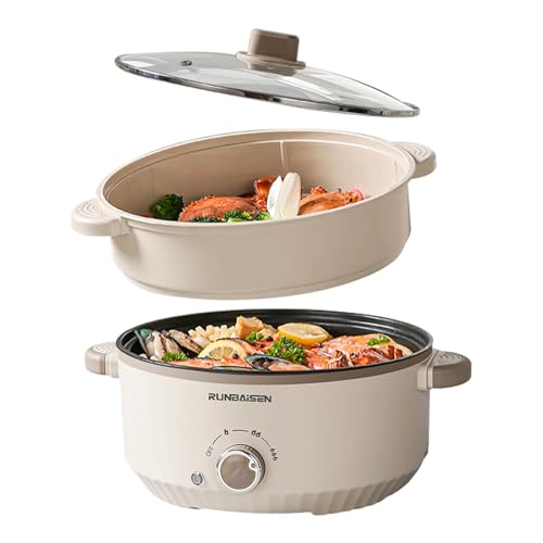Electric Hot Pot with Steamer3L Ramen Cooker Non-Stick Multifunctional Stainless Steel Electric PotElectric Skillet for Stir FrySteamStew3 Speed Temperature Control for Dorm Office Home - Beige