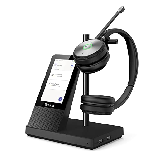Yealink WH66 Stereo Wireless DECT Headset Teams Certified,Long Wireless Range 160m/525ft,Talk Time 14H,Speaker,Work with PC/Laptop/Desk Phone,Cell Phone (USB-A,Bluetooth),Noise Canceling Microphone