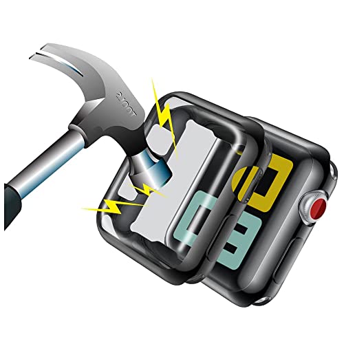 Compatible with Apple Watch Series 3 Case 38mm Full Cover Soft TPU Protective Case for Apple Watch Series 2/Series 3 for Women Men Black case and Clear case(2 Pack)