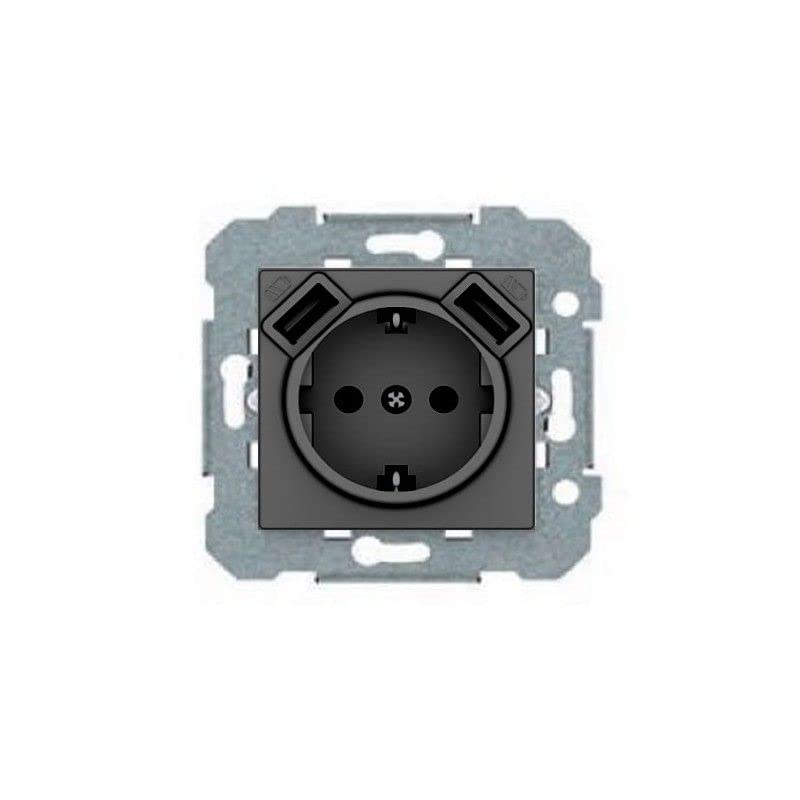 Prise SCHUKO double chargeur USB gris lave pour recharger trois appareils