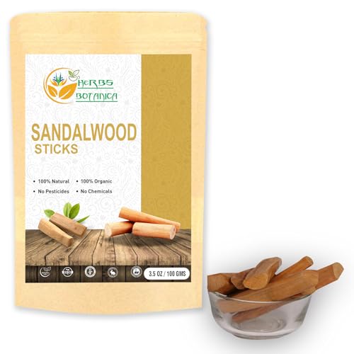 Herbs Botanica Sandalwood Sticks Natural Chandan Ki Lakdi Sacred Sandalwood Sticks: Aromatic Bliss Spiritual Serenity Incense Havan, Holy Sticks, Mediation Yoga Pooja Tikka 3-4 inch Sticks 3.5 oz