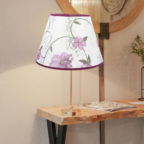 Holibanna Vintage Lamp Shade Fabric Bell Shape Lampshade Floral Lamp Shade Replacement Chandelier s Table Light Cover Farmhouse (Purple) - Image 4