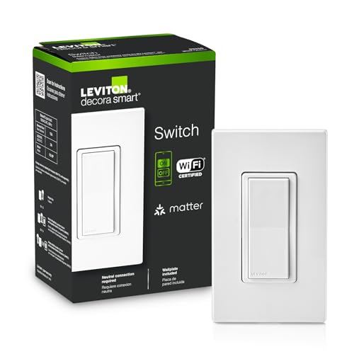 Leviton Decora Smart Switch Wi-Fi Works with Matter Alexa Google Assistant Apple Home/Siri & Wired or Wirefree 3-Way Neutral Wire Required D315S-1RW White