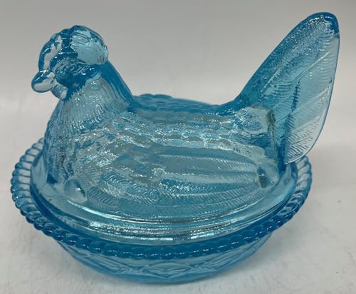 Covered Chicken Dish - 2 Piece Hen - Westmoreland Glass Mould - Rosso Exclusive - American Made - Mosser Glass USA (Buffet Blue)