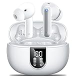 Wireless Earbuds,Wireless Earphones Bluetooth 5.3 in Ear with 4 Mic ENC Calls Noise Cancelling Wireless Headphones Mini LED Display HiFi Stereo 42H Playtime Bluetooth Earbuds Touch Control/IP6/White